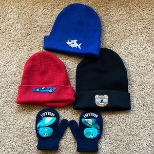 Toddler boys hat and mittens bundle